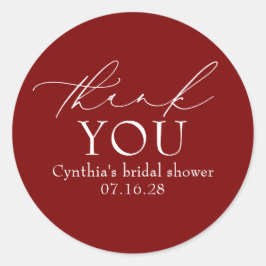 Burgundy Red Elegant Script Modern Thank You  Runt Klistermärke