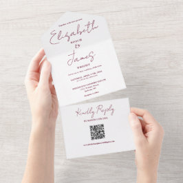 Burgundy Red Elegant Script QR Code Bröllop