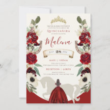 Burgundy Red Elegant Watercolor Charro Quinceanera
