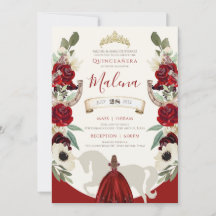 Burgundy Red Elegant Watercolor Charro Quinceañera