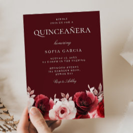 Burgundy Red Enchanted Röd ros Quinceanera Inbjudningar