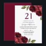 Burgundy Red Flowers 21:a födelsedagen Party Inbjudningar<br><div class="desc">Burgundy Red Flowers 21:a födelsedagsinbjudan Se matchande samling i Niche and Nest Store</div>