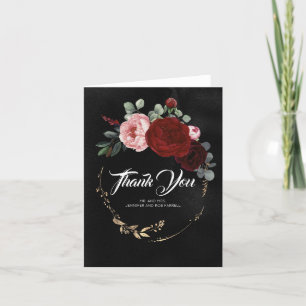Burgundy Red Flowers Black Bröllop Tack Kort