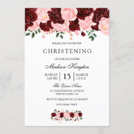 Burgundy Red Flowers Christening Inbjudan
