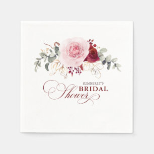 Burgundy Red Flowers Elegant Boho any Party Pappersservett