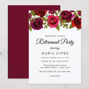 Burgundy Red Flowers Elegant Pension Party Inbjudningar