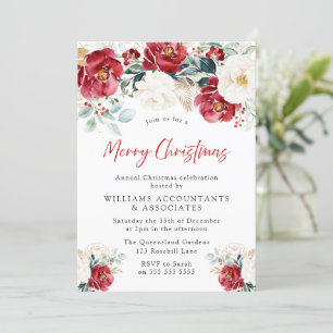 Burgundy Red Flowers God jul Party Inbjudningar