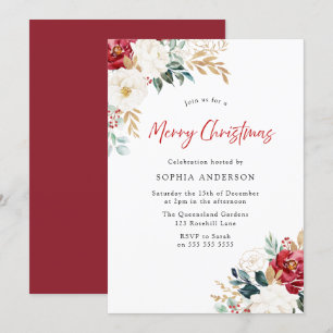 Burgundy Red Flowers God jul Party Inbjudningar