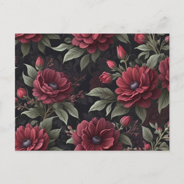 Burgundy Red Flowers Gothic Vykort (Framsida)