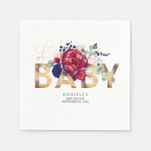 Burgundy Red Flowers och Guld Typography Pappersservett