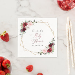 Burgundy Red Flowers, Pink Flowers, Baby Shower Pappersservett