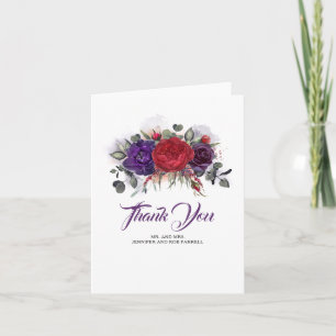 Burgundy Red Flowers Plum Bröllop Tack Kort