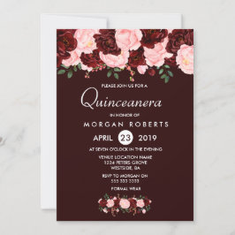 Burgundy Red  Flowers Quinceanera Inbjudan