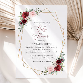 Burgundy Red Flowers, Rosa Flowers, Baby Shower Inbjudningar