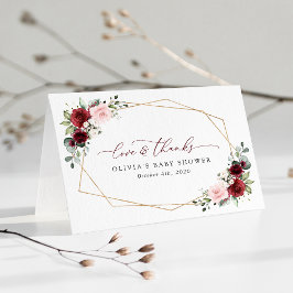 Burgundy Red Flowers, Rosa Flowers, Baby Shower Tack Kort