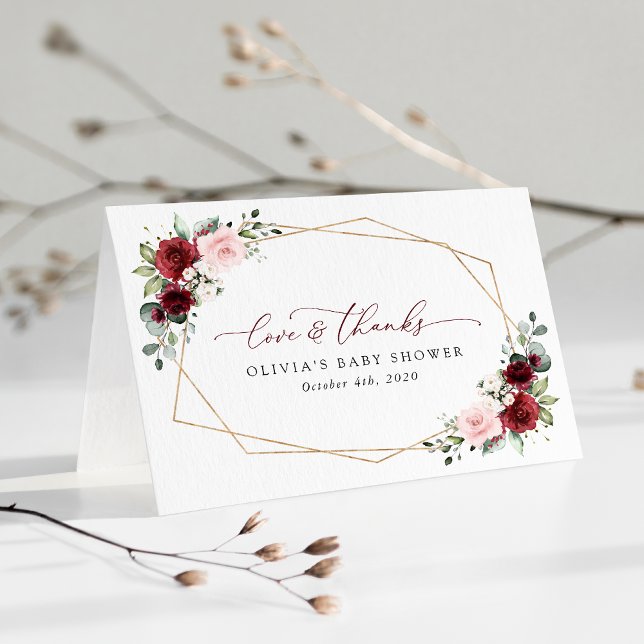 Burgundy Red Flowers, Rosa Flowers, Baby Shower Tack Kort (Skapare uppladdad)