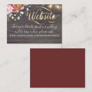 Burgundy Red Flowers Rustic Fall Bröllopswebbplats Visitkort