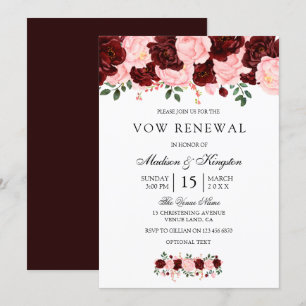 Burgundy Red Flowers Vow Renewal Inbjudan