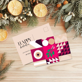 Burgundy Red Geometric Rosa jul Helg Vykort