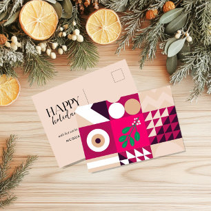 Burgundy Red Geometric Rosa jul Helg Vykort