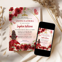 Burgundy Red Glam Guld Blommigt Princess Quinceañe