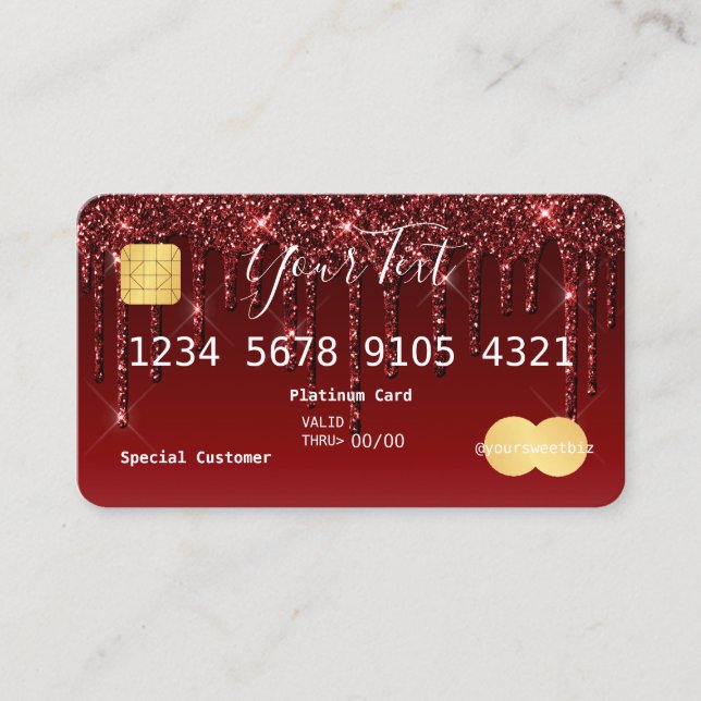 Burgundy Red Glitter Kredit Visitkort (Framsida)