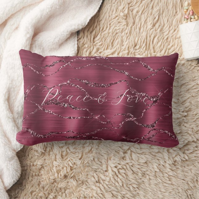 Burgundy Red Glitzy Glitter Rand Lumbarkudde (Filt)