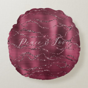 Burgundy Red Glitzy Glitter Rand Rund Kudde