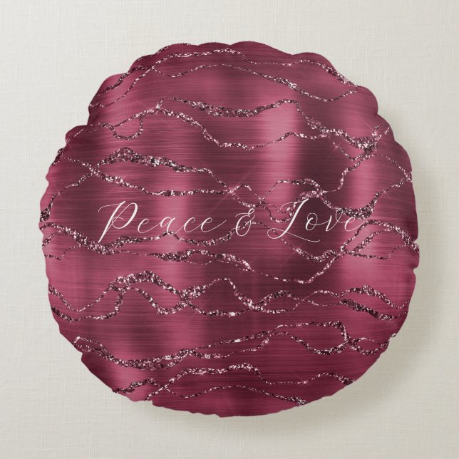 Burgundy Red Glitzy Glitter Rand Rund Kudde (Framsidan)