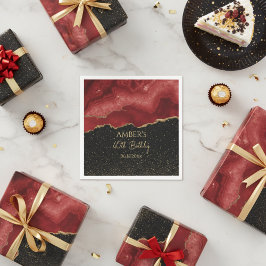 Burgundy Red Gold Glitter Abstract Watercolor Pappersservett