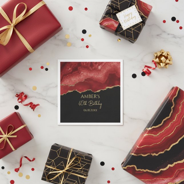 Burgundy Red Gold Glitter Abstract Watercolor Pappersservett (Skapare uppladdad)