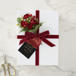 Burgundy Red Gold Glitter Abstract Watercolor Presentetikett