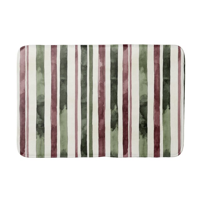 Burgundy Red Green Cream Stripes Christmas Badrumsmatta (Framsidan)