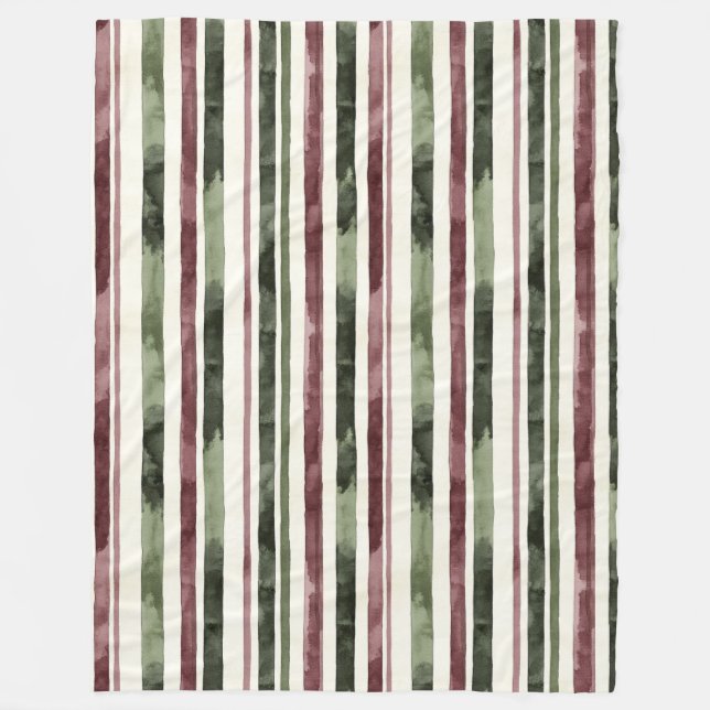 Burgundy Red Green Cream Stripes Christmas Fleecefilt (Framsidan)