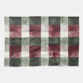 Burgundy Red Grönt Cream White Play Rand Kökshandduk
