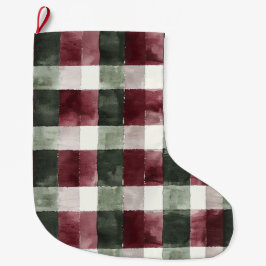 Burgundy Red Grönt Cream White Play Rand Stor Julstrumpa