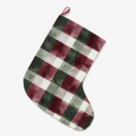 Burgundy Red Grönt Cream White Play Rand Stor Julstrumpa