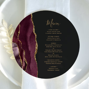 Burgundy Red Guld Agate Round Plate Bröllop Menu Meny