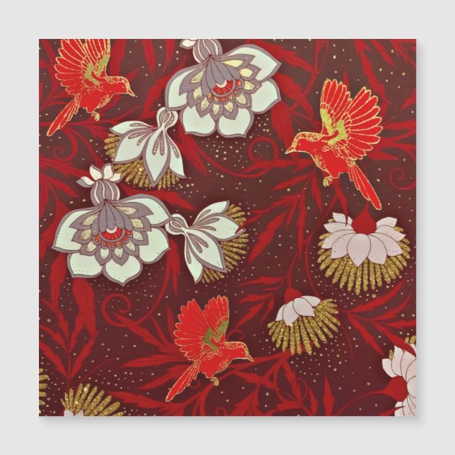 Burgundy Red Guld Bird Flowers Glitter (Framsida)