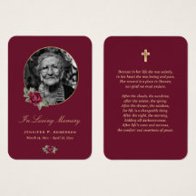 Burgundy Red Guld Blommigt Memorial Card