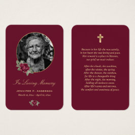 Burgundy Red Guld Blommigt Memorial Card Visitkort