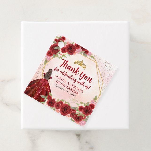 Burgundy Red Guld Blommigt Princess Krona Tack Gåvor Etiketter (På plats)