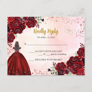 Burgundy Red Guld Blommigt Princess Quinceañera OS Vykort