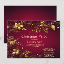 Burgundy Red Guld Blommor jul Party