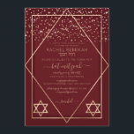 Burgundy Red Guld Confetti Gräns Bat mitzvah Inbjudningar<br><div class="desc">Denna elegant och moderna Bat mitzvah inbjudan är idealisk för ett klassligt och formellt evenemang. Den har en faux tryckt glatt guld glitter-konfekt som sprinkled över en tunn geometrisk romb och rektangulär gräns med en burguddig röd tunn gräns under och en ljusröd burgundröd fyllning bredvid guld stjärnor av David. Det...</div>