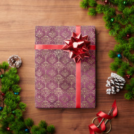 Burgundy Red Guld Damask Presentpapper