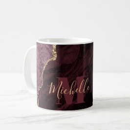 Burgundy Red & Guld Faux Glitter Marble Agate Kaffemugg