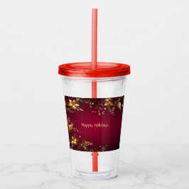 Burgundy Red Guld Flowers Helgdag Acrylic Tumbler Take Away Mugg