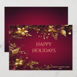 Burgundy Red Guld Flowers Helgdag Card Julkort