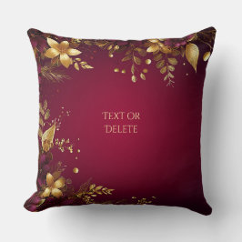 Burgundy Red Guld Flowers Helgdag Dekorativ kudde